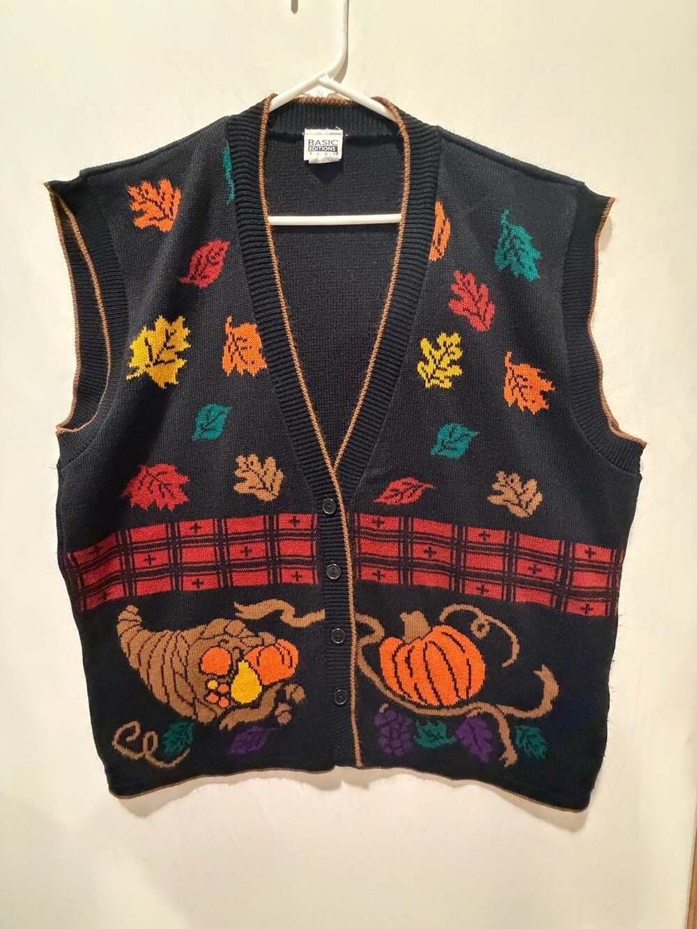 Basic Editions Plus Vintage Autumn Fall Thanksgiving Sweater Vest 2X